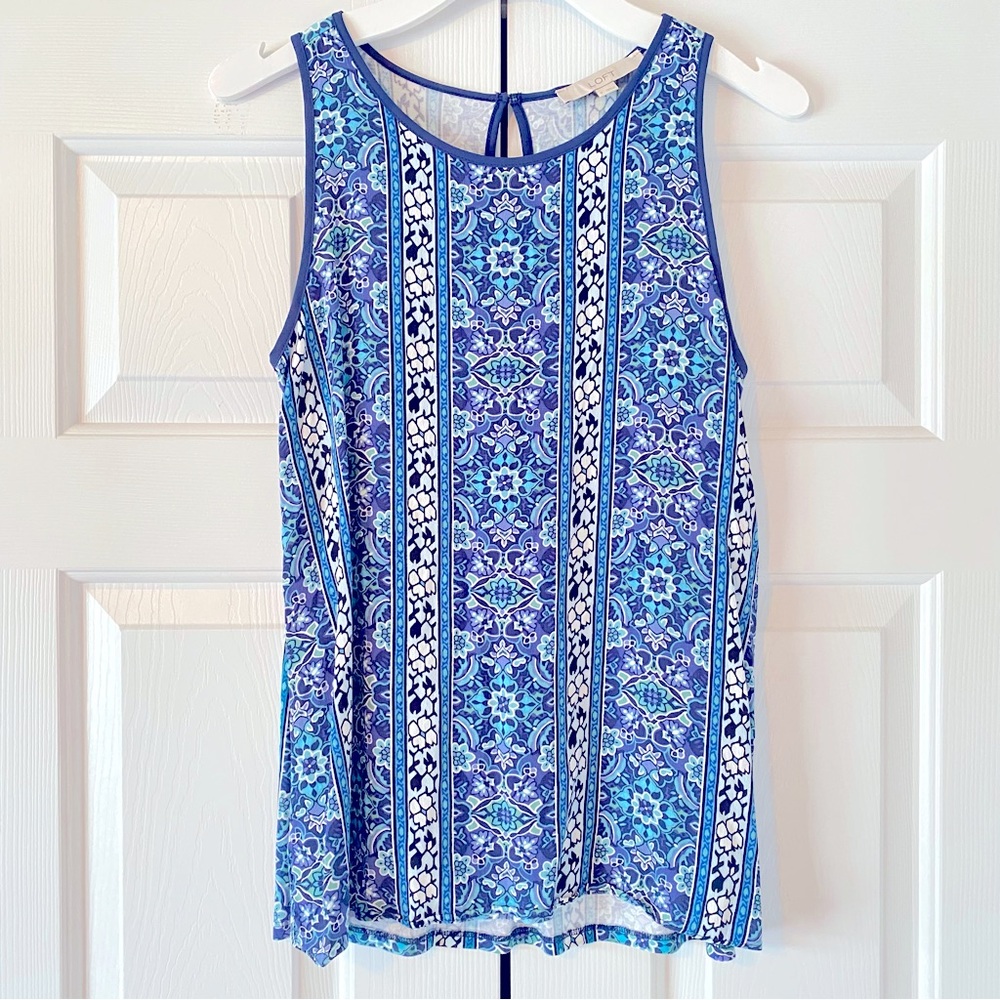 Loft Blue and White Tile Print Sleeveless Top, S